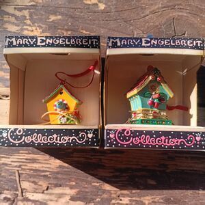 VTG 90's Mary Engelbreit Christmas Ornament Mini Birdhouse NEW polkadotsCherries